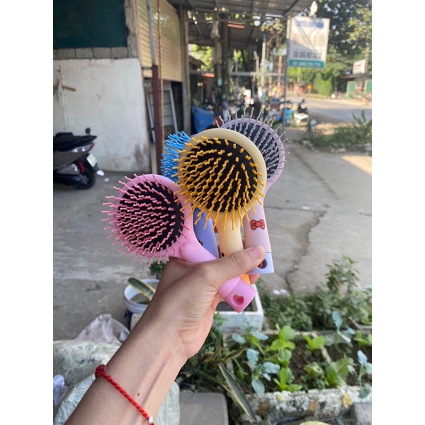 Lược kèm gương tay cầm hình thú - Lược mini bỏ túi chống rụng tóc, chải tóc xoăn, massage đầu dành cho nữ