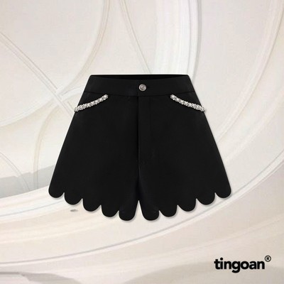TINGOAN® - Quần shorts cạp cao tafta lượn viền hoa đen LOVE LINER SHORTS/BL