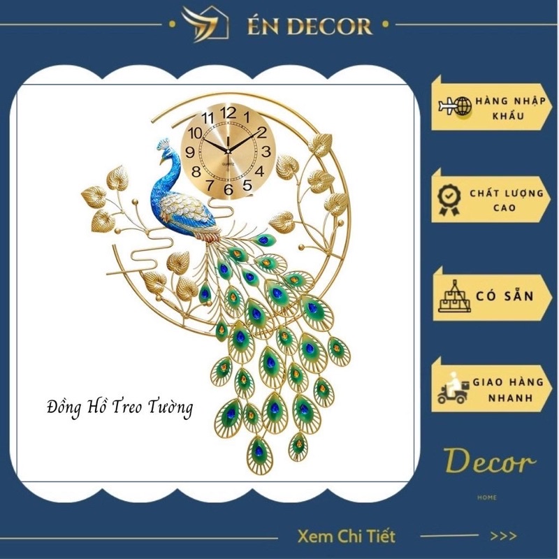 Đồng Hồ Treo tường, Đồng Hồ Trang Trí, Con Công, Nghệ Thuật, Kim Trôi, Én Decor