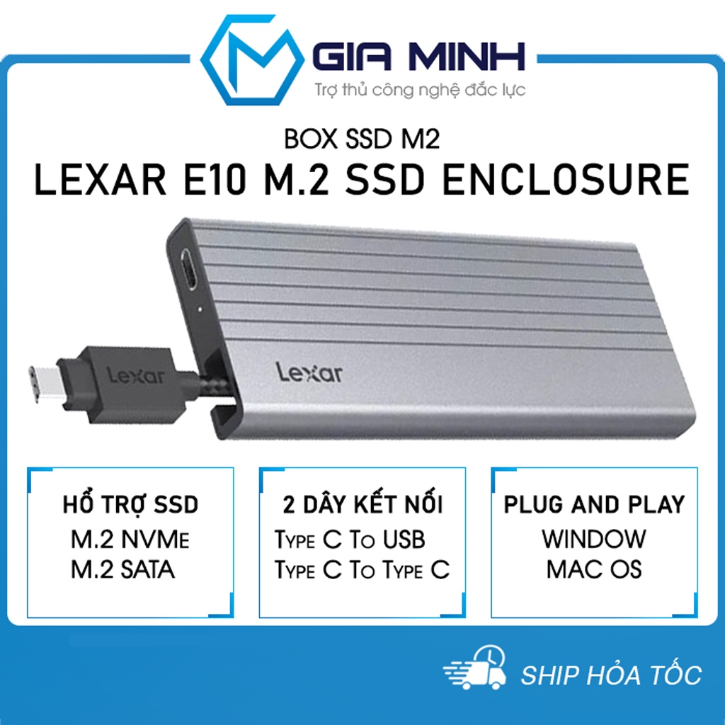 Box SSD Lexar E10 M.2 SSD Enclosure Tốc Độ Cao 10Gbps - Kèm 2 Cáp TypeC USB - Hàng Chính Hãng - Bảo Hành 12 Tháng