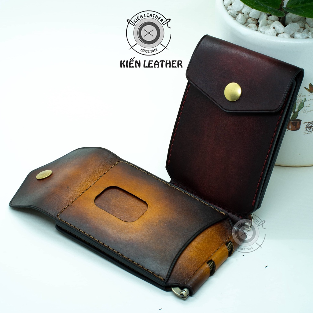 Ví Kẹp Tiền siêu nhỏ gọn,KIẾN LEATHER, Chất da bò đánh Patina