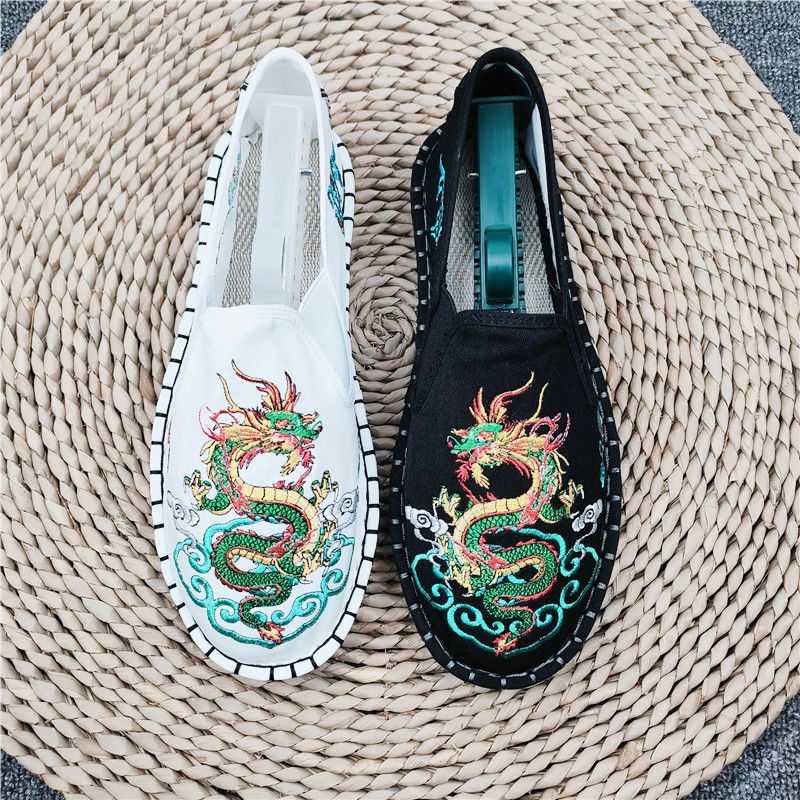 Giày Lười Vải Canvas Thêu Họa Tiết Phong Cách Trung Hoa Thời Trang Cho Nam Và Nữ