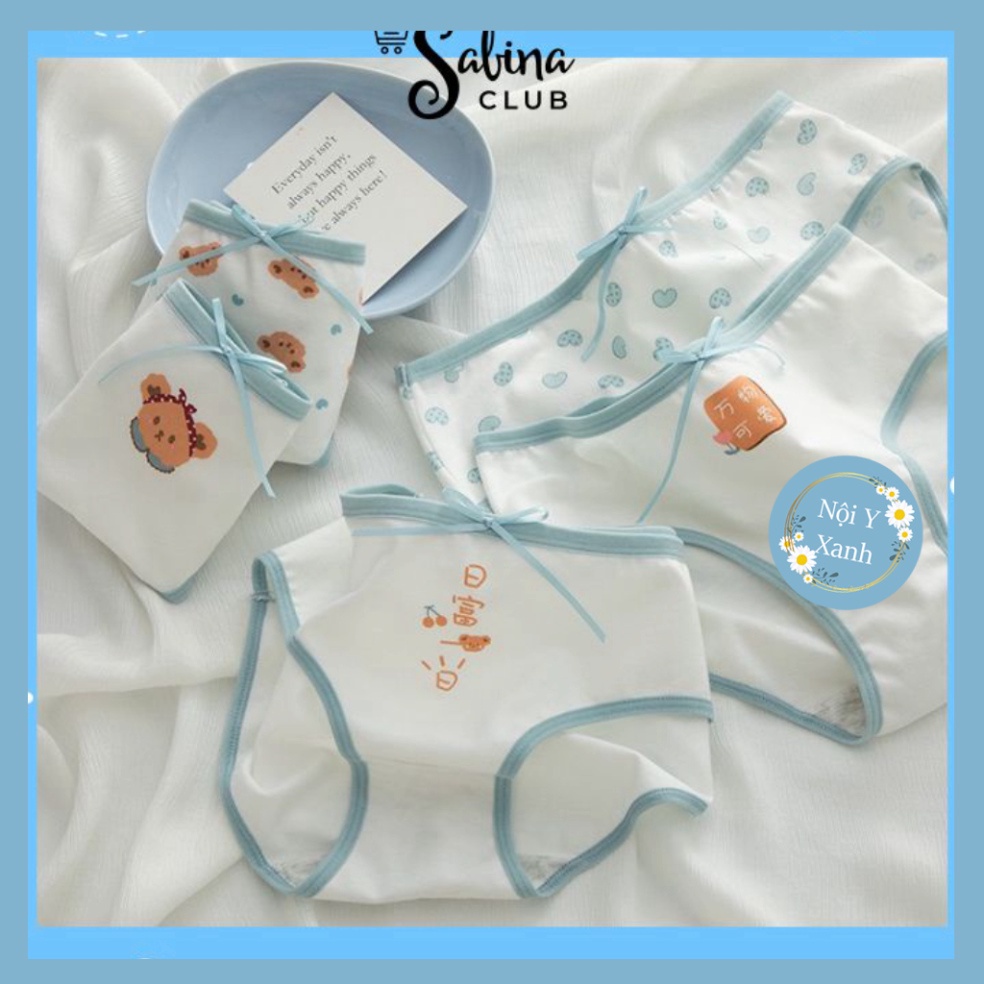 Quần Lót Nữ Cotton Trơn Hoạt Tiết Siêu Dễ Thương QL1 nội y xanh, chất đẹp, deal tốt