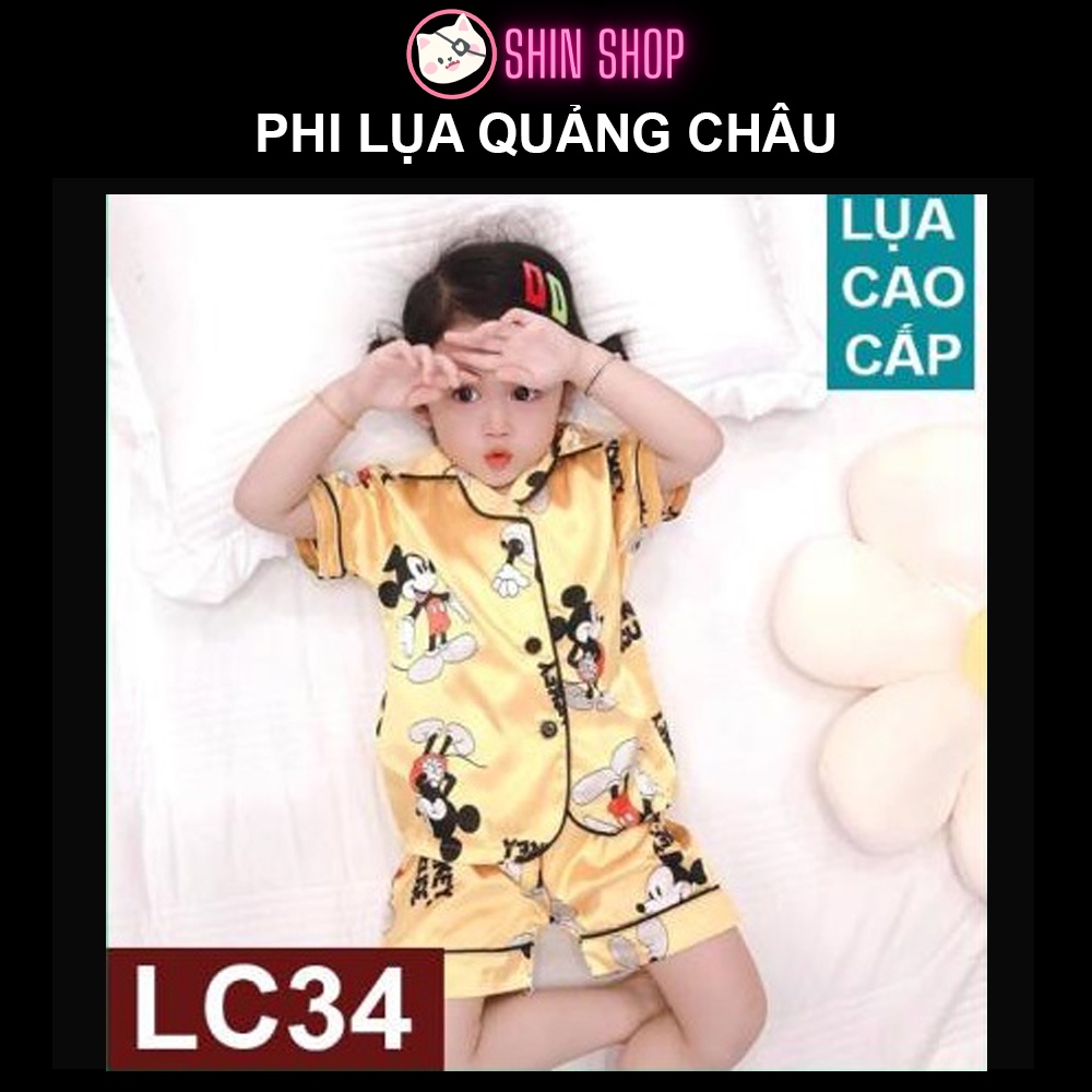 (9-21kg) ✅ Pizama PHI LỤA QUẢNG CHÂU Mickey vàng LC34 trẻ em, đồ ngủ cộc bé trai, bé gái