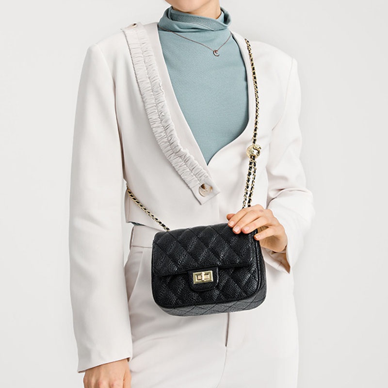 Túi Đeo Chéo Dây Xích Hình Thoi Nhỏ Màu Vàng Cho Nữ