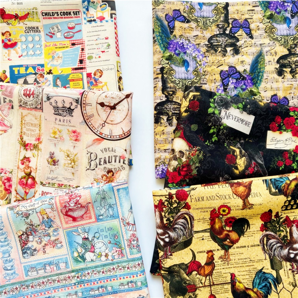Châu âu cổ điển fairy alice báo áp phích vải cotton chắp vá retro kỹ thuật số in cho phụ kiện may tự làm thủ công