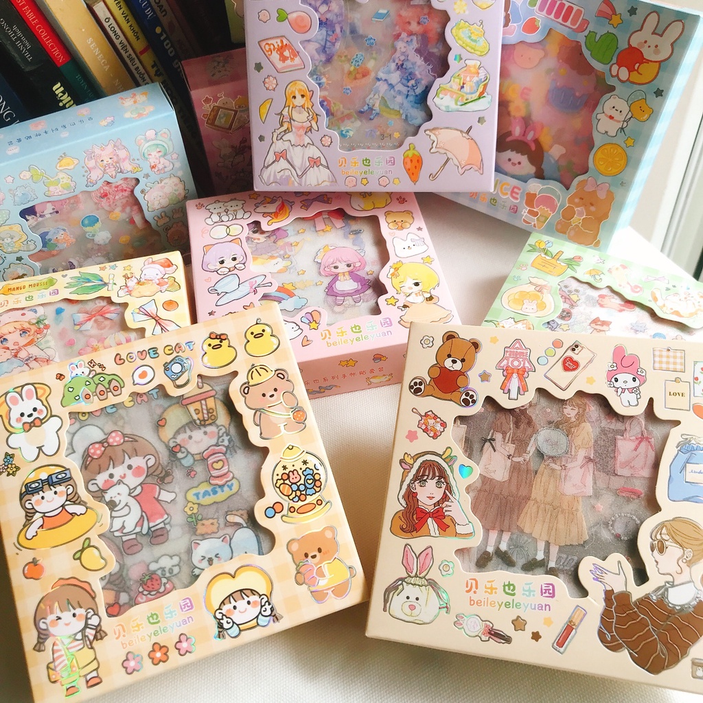 Hộp 8 sticker cute, hình dán dễ thương cho bé