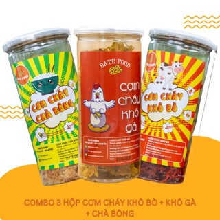 Combo ăn vặt: 3 hộp cơm cháy lắc khô gà, cơm cháy lắc khô bò, cơm cháy lắc chà bông thơm ngon, giòn rụm