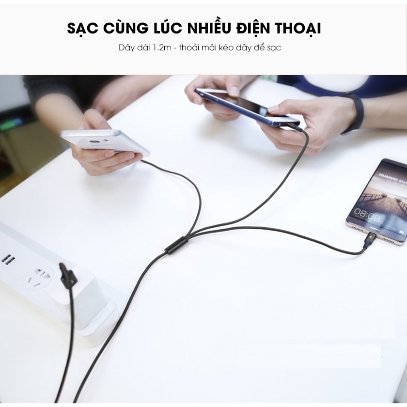 Dây sạc rút 3 đầu cao cấp METAL STORE cáp sạc điện thoại 3 trong 1
