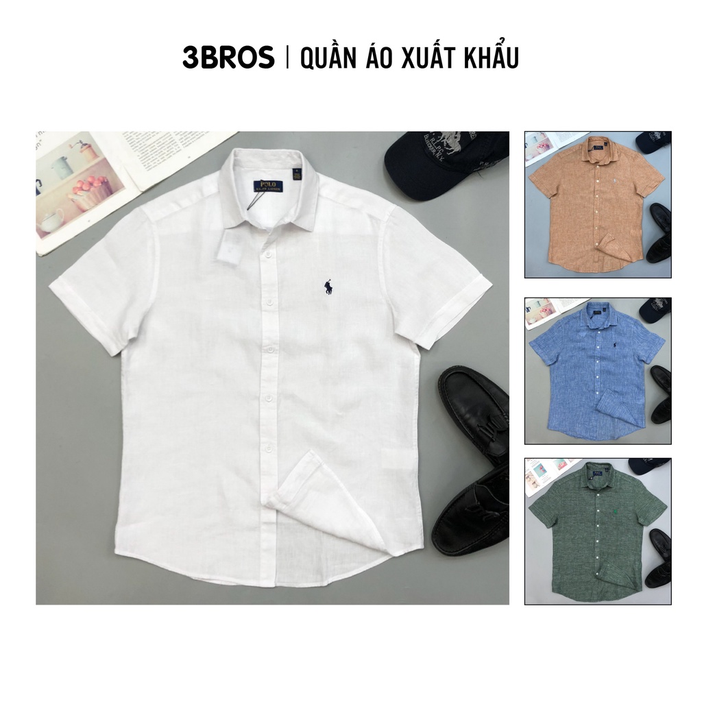 Áo sơ mi tay ngắn nam xuất xịn form suông , áo sơ mi linen nam bigsize 90kg - 3bro quần áo xuất khẩu - màu trắng