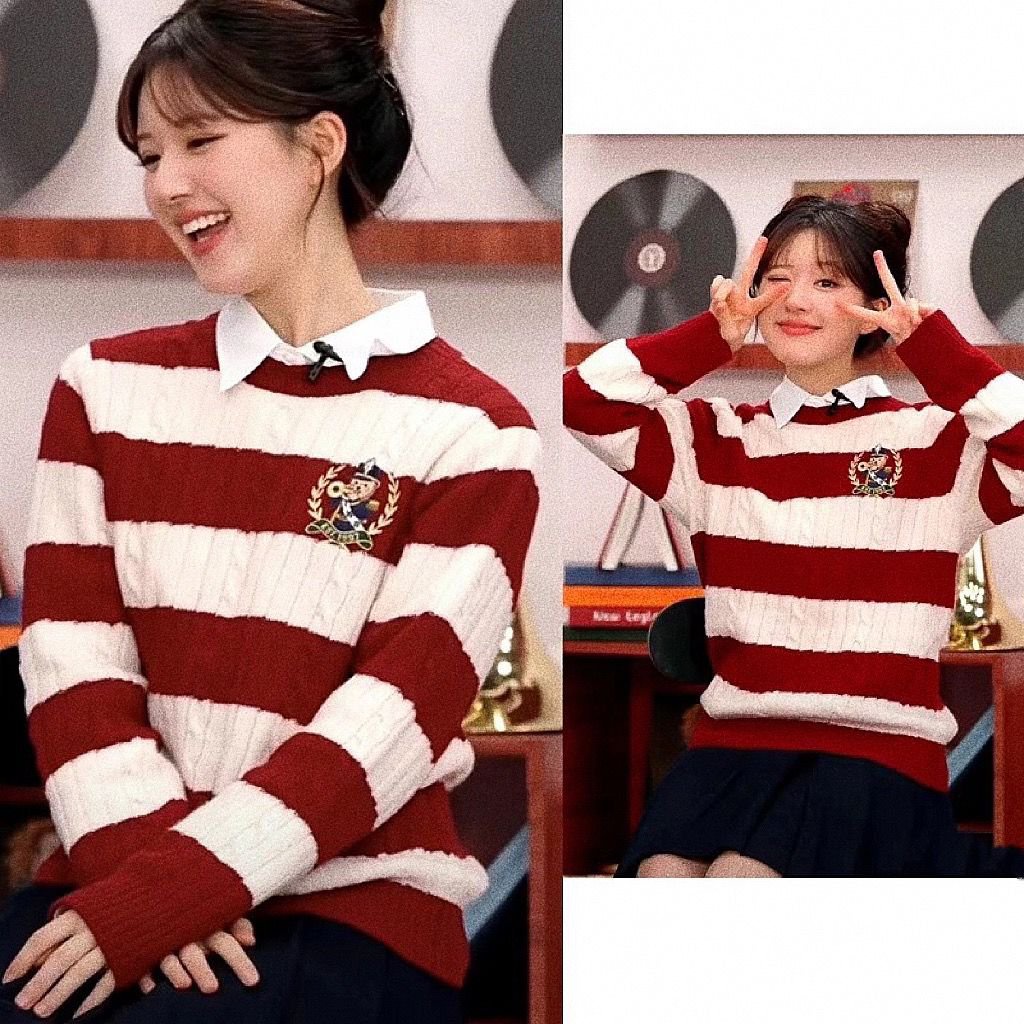 ★Ngôi Sao Châu Á Châu Á★Áo Sweater Chui Đầu Thêu Hình Chú Gấu Màu Tương Phản Phong Cách Hàn Quốc Thời Trang Thu Đông 2022 Mới