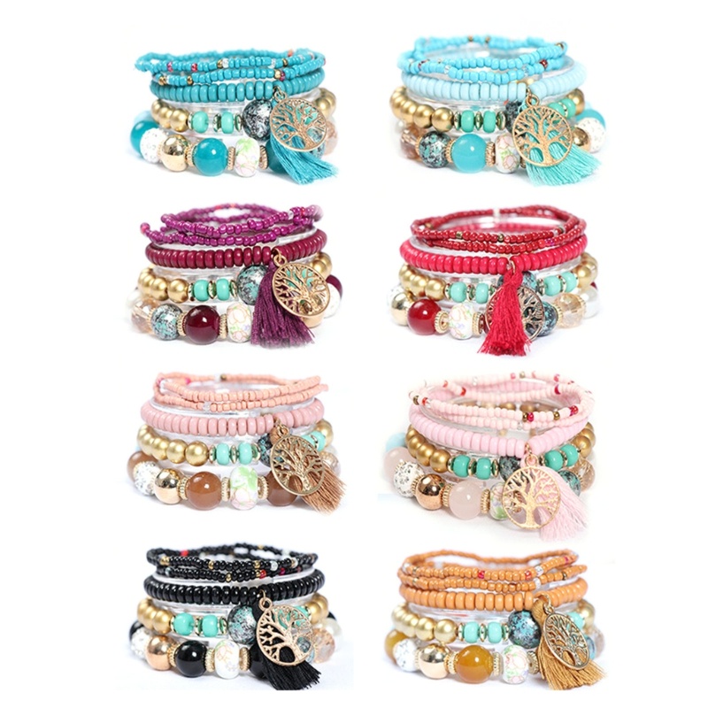 Flgo Vòng Tay Chuỗi Hạt Phối Tua Rua Phong Cách Bohemia Cho Nữ