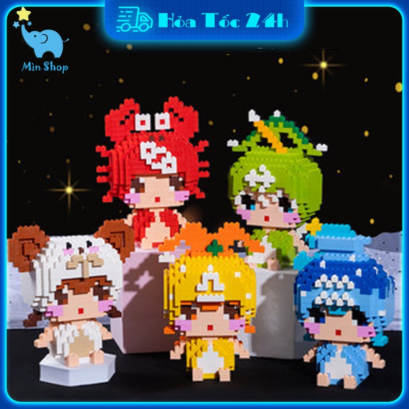 Lego Mini Minshop Mô Hình Lắp Ráp 12 Cung Hoàng Đạo Micro Blocks 3D Đồ Chơi Ghép Xếp Hình Chòm Sao Chiêm Tinh Zodiac