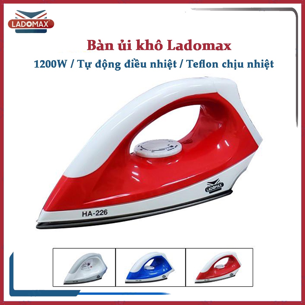 Bàn ủi khô Ladomax HA-226 mặt đế chống dính, tự điều chỉnh duy trì nhiệt ổn định, ủi áo lông, len
