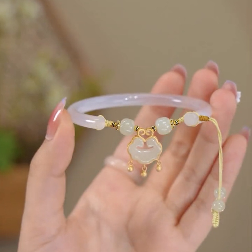 Ruyi Vòng Đeo Tay Khóa Chữ C Đính Ngọc Bích Giả Hình Hoa Hồng Hoa Hồng Thỏ Nửa Hình Chữ C Có Thể Điều Chỉnh Cho