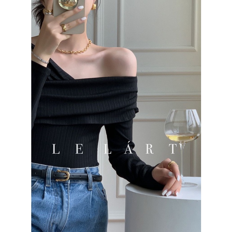 Áo Thun Tay Dài Lệch Vai Phong Cách Pháp Thời Trang Mùa Thu Cho Nữ