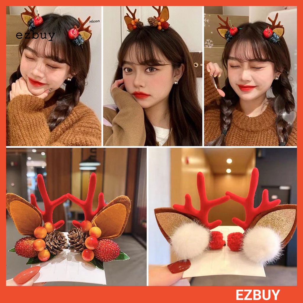 Ezbuy 1 Cặp Kẹp Tóc Sừng Hươu Màu Sắc Sống Động Tinh Tế Trang Trí Giáng Sinh Cho Nữ