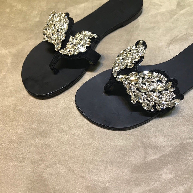 Giày Sandal Đế Bằng Đính Đá Thời Trang Dành Cho Nữ