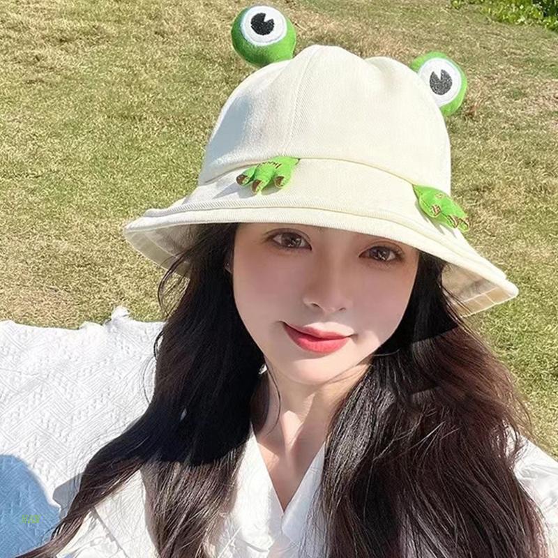 Nón Tai Bèo Rộng Vành Vải Cotton In Hoạt Hình Ếch Dễ Thương Cho Người Lớn