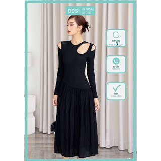 Đầm dài thun gân ODS tay dài ôm dây kéo sau [AM4]