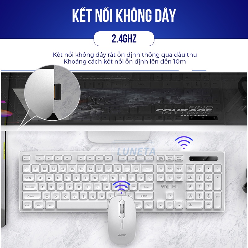 Bộ Bàn phím + Chuột Không Dây Luneta KB06 Không Ồn Thiết Kế Công Thái Học Khoảng Cách Kết Nối 10m