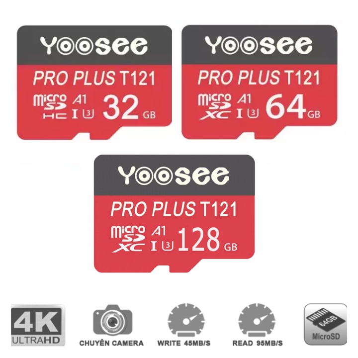 Thẻ Nhớ Yoosee Pro Plus 32GB 64GB 128GB A1 U3 4K R95MB.s W45MB.s Chuyên Camera và Điện Thoại