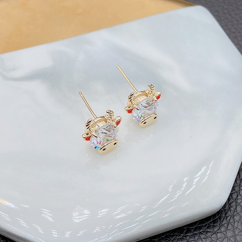 Bông Tai Mạ Bạc 925 Đính Đá Zircon Kiểu Dáng Dễ Thương