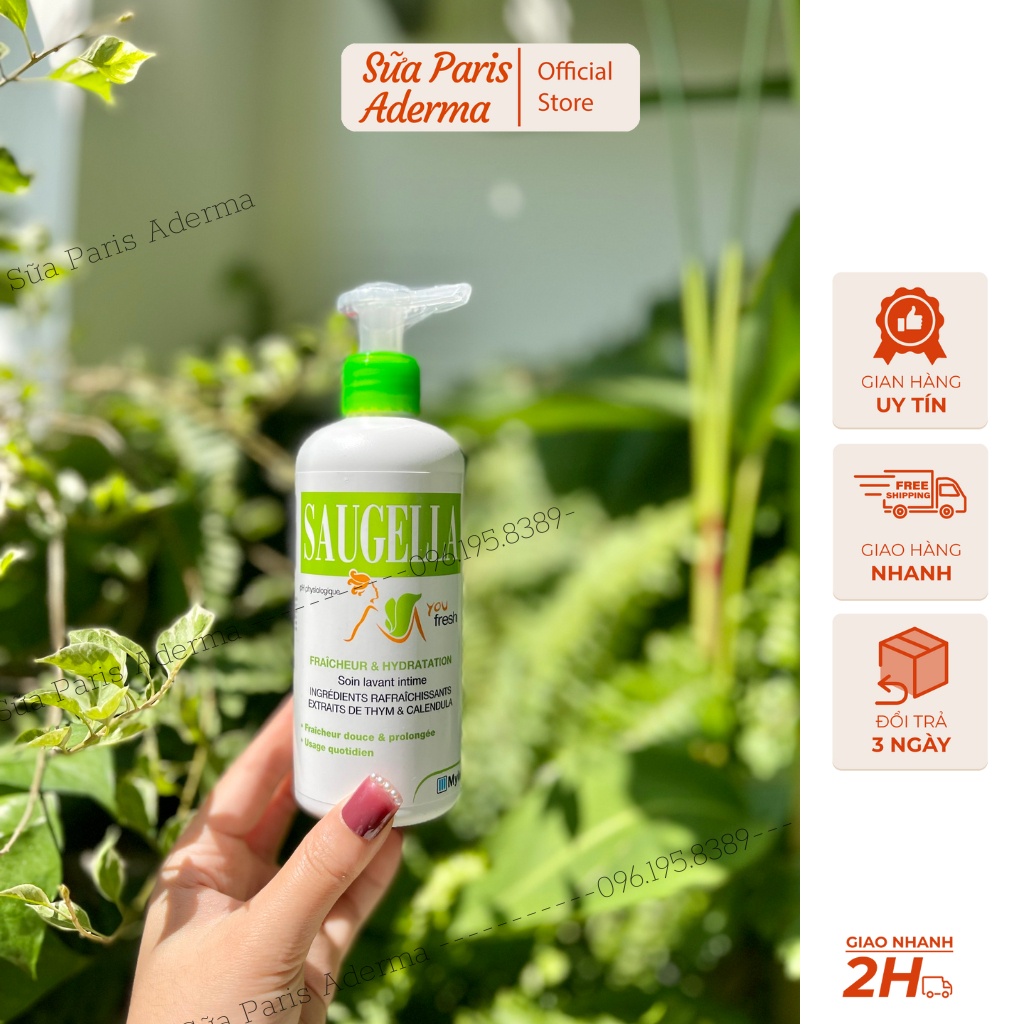 Dung dịch vệ sinh phụ nữ Saugella xanh lá - saugella you fresh chai 200ml, dạng vòi, nội địa pháp