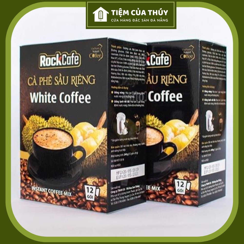 Cà phê sầu riêng hòa tan Rockcafe Durian coffee hộp 240gr 12 gói