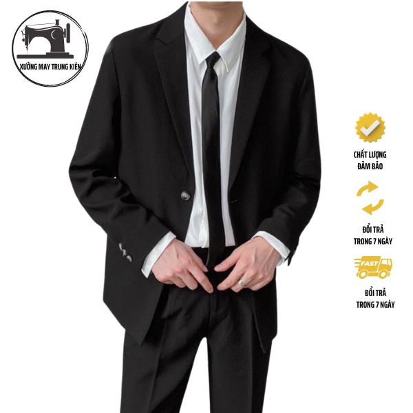 Áo khoác blazer nam form rộng hàn quốc màu đen, kem 2 khuy cài - BL01
