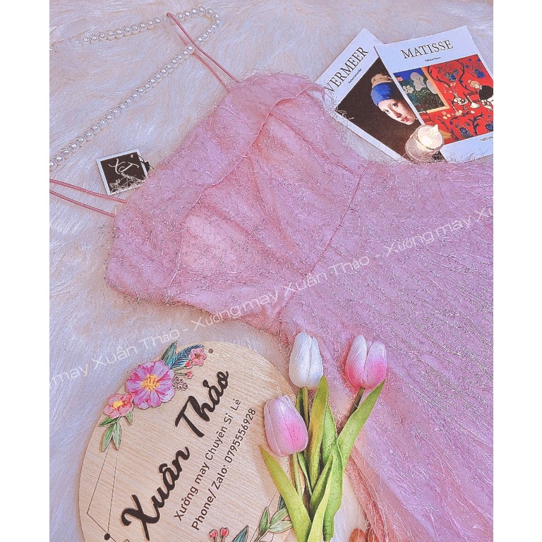 Đầm lông vũ Hot Girl 2 Dây Dự Tiệc Thiết Kế, Đầm Tiểu Thư Sang Chảnh Cao Cấp Dáng Dài