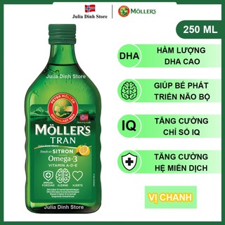 Dầu gan cá tuyết Omega 3 MOLLERS Tran Sitron nội địa Na Uy (250ml) - Hương vị chanh