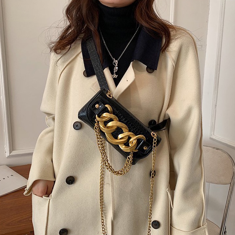 Túi Đeo Chéo mini Hình Vuông Vân Da Cá Sấu Phối Dây Xích Thời Trang Cho Nữ