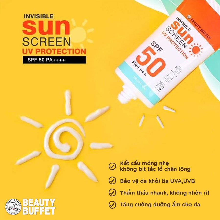 Kem chống nắng cho mặt Beauty Buffet Invisible Sunscreen UV Protection SPF 50 PA++++ 50g