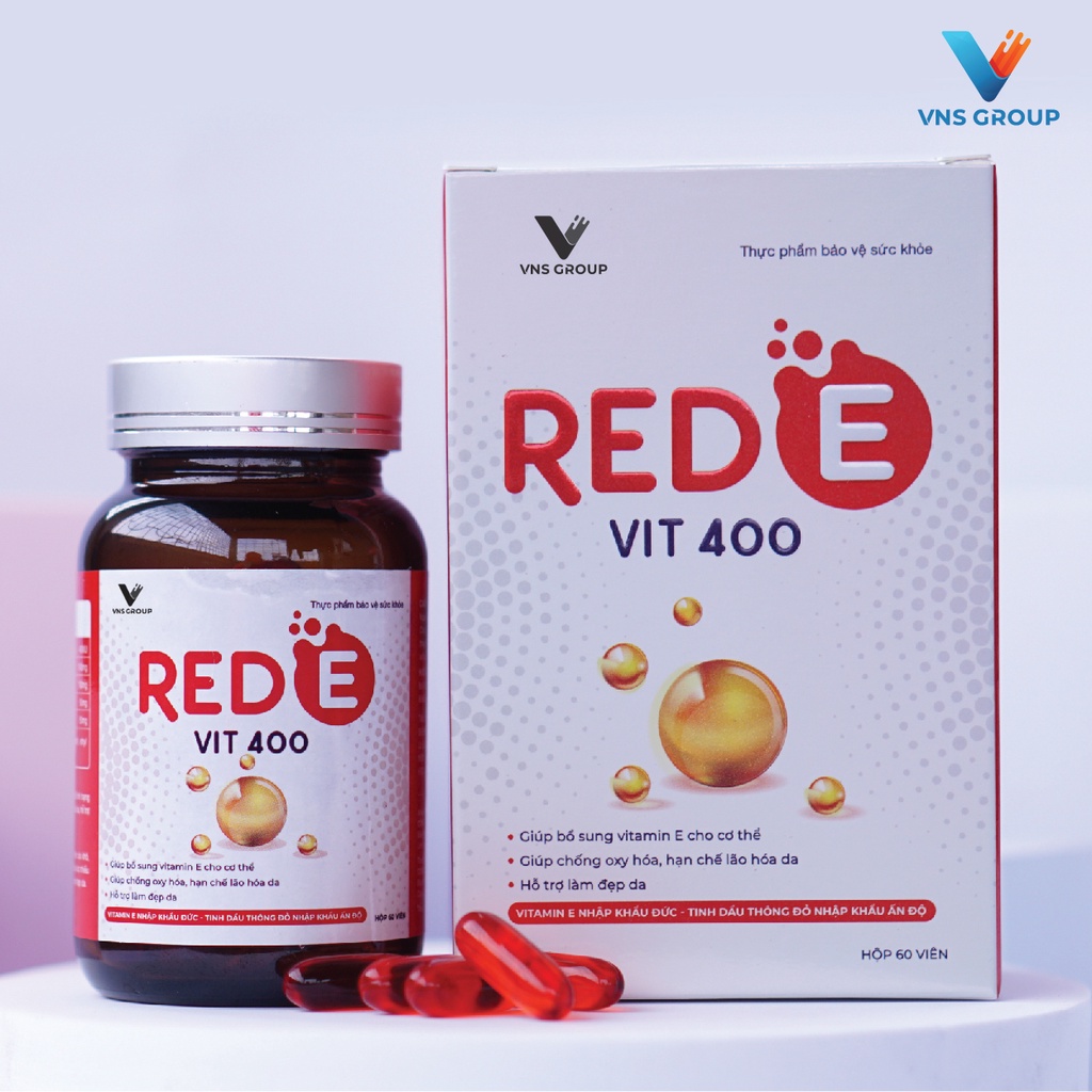 Viên uống vitamin E Red E-Vit 400 VNS Group dưỡng trắng da và chống lão hóa hộp 60 viên