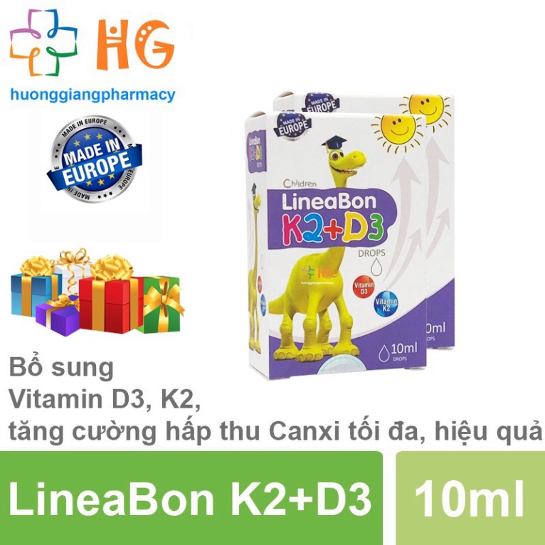 Combo 2 Lọ LineaBon K2 D3 - Vitamin D3 K2 Mk7 tăng chiều cao, hấp thu Canxi tối đa cho bé, dùng cho trẻ sơ sinh, trẻ em