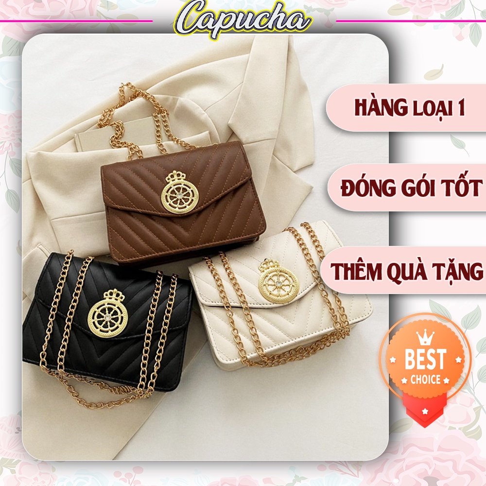 Túi xách nữ đeo chéo họa tiết vương miện sang chảnh phong cách hoàng gia Capucha T221