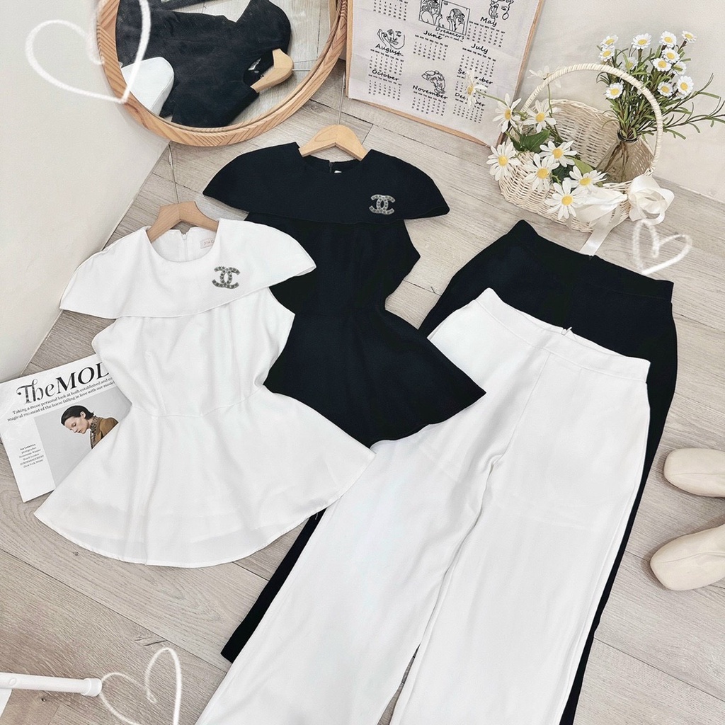 Set áo peplum khoác vai kèm quần suông