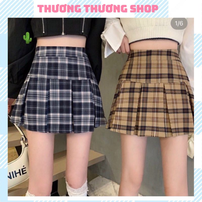 Váy TENNIS CARO XẾP LY đai cao Q C, dáng nữ ngắn, có quần trong . Thương Thương Shop