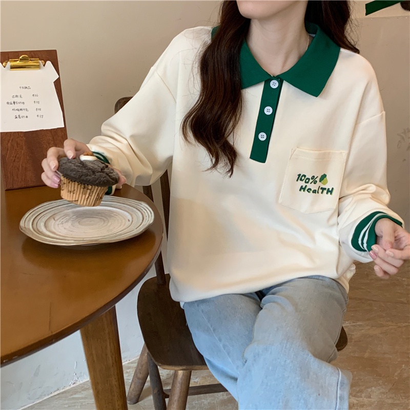 Áo sweater SUXI thể thao polo dáng rộng phối túi đơn giản thời trang xuân thu cho nữ