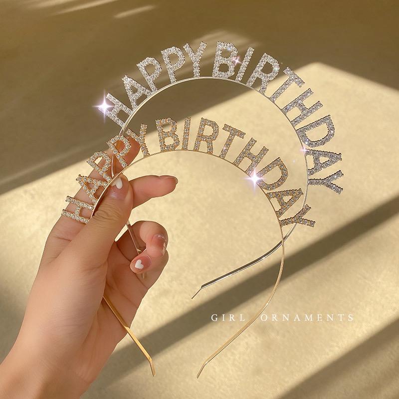 Bờm, Băng Đô Cài Tóc Sinh Nhật HAPPY BIRTHDAY Đính Đá Trắng Free Size CT09