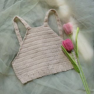 Croptop cổ yếm dáng thể thao - áo len móc - xanhlanhes