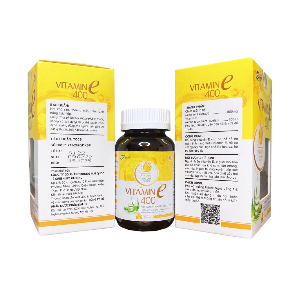 Viên uống bổ sung Vitamin E 400 hộp 30 viên. Vitamine giúp trẻ hóa làn da, ngăn ngừa lão hóa