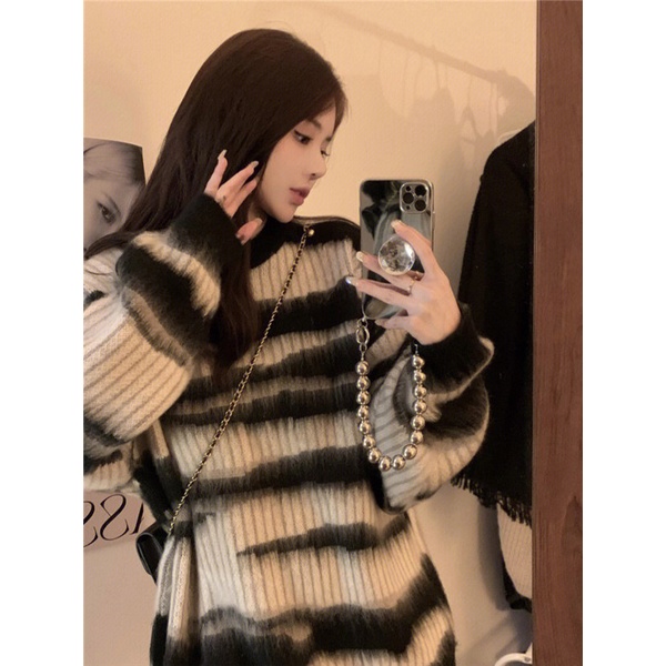 Áo Sweater Cổ Tròn Mềm Mại In Họa Tiết Ngựa Vằn Phong Cách Retro Hàn Quốc Cho Nữ