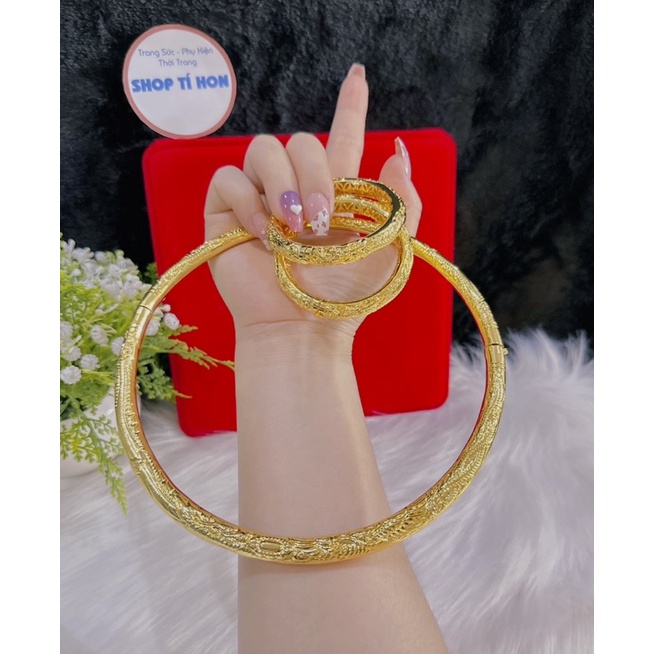 Set 2 vòng tay chạm rồng phụng 1 kiềng cổ cưới chạm rồng phụng mạ vàng 24 cao cấp mẫu mới về (có tặng hộp nhung đỏ đựng)