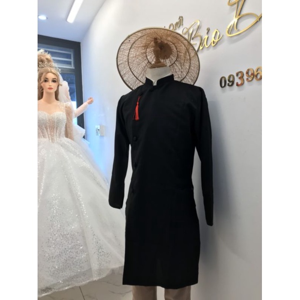 Áo dài cách tân nam tết Mèo thần tài kèm tua rua