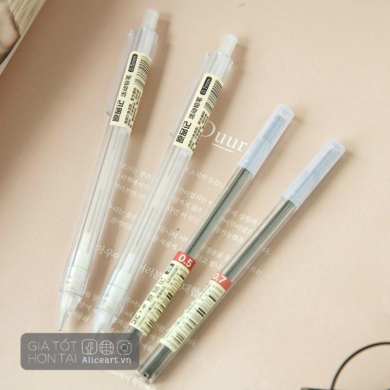 Bút chì bấm cơ ngòi màu trong suốt mờ và ngòi chì 0.5mm 0.7mm tiện dụng cho học sinh Sale