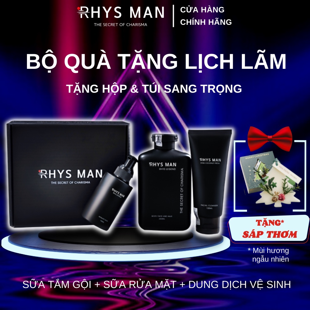 Bộ Quà Tặng Nam - Sữa tắm gội nam 350 ml & Sữa rửa mặt nam 100ml & Dung dịch vệ sinh 100ml RHYS MAN
