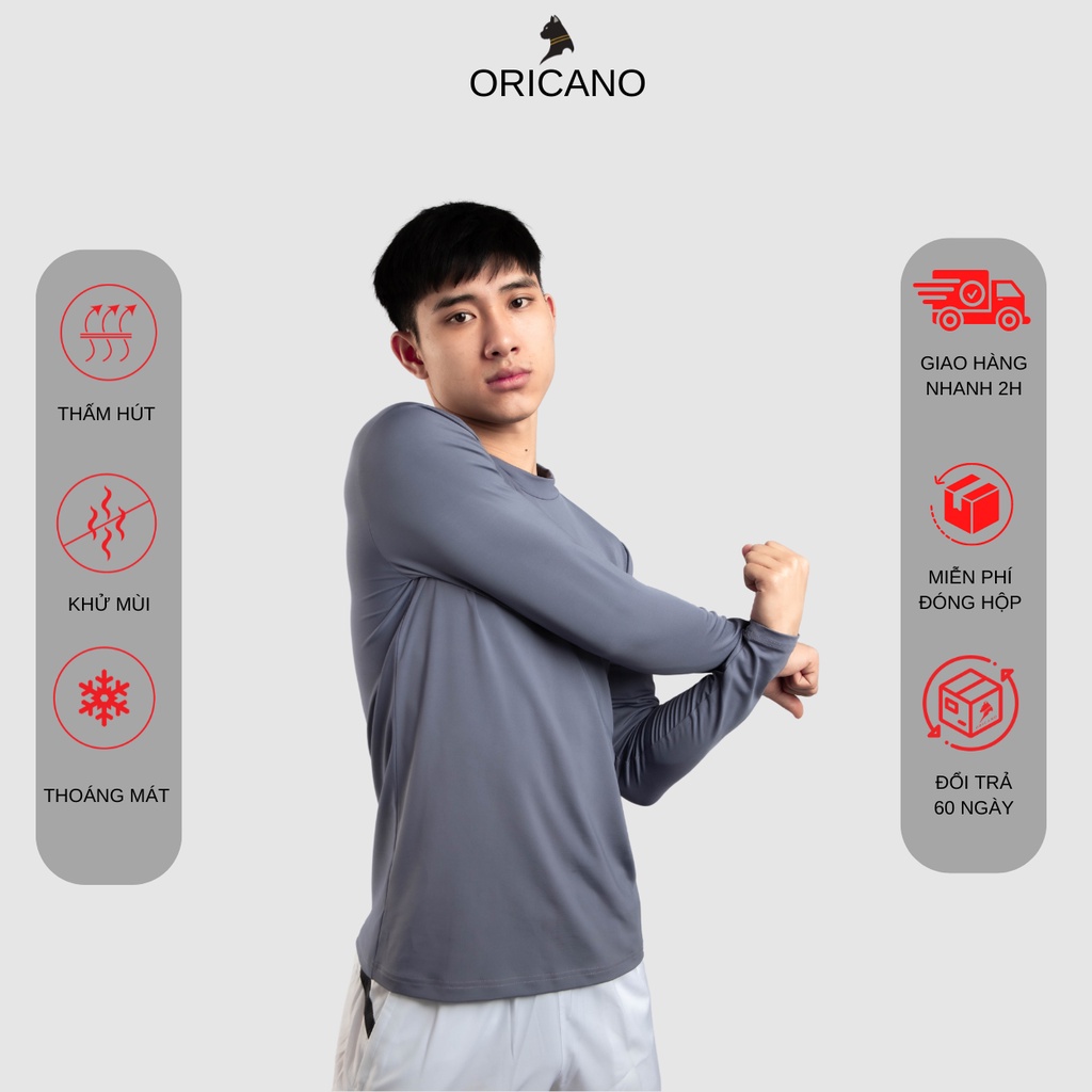 Áo Giữ Nhiệt ORICANO Màu Xám Cao Cấp Tay Dài Co Giãn Form Ôm Body Gym Work Out Chạy Bộ Mùa Đông Thể Thao