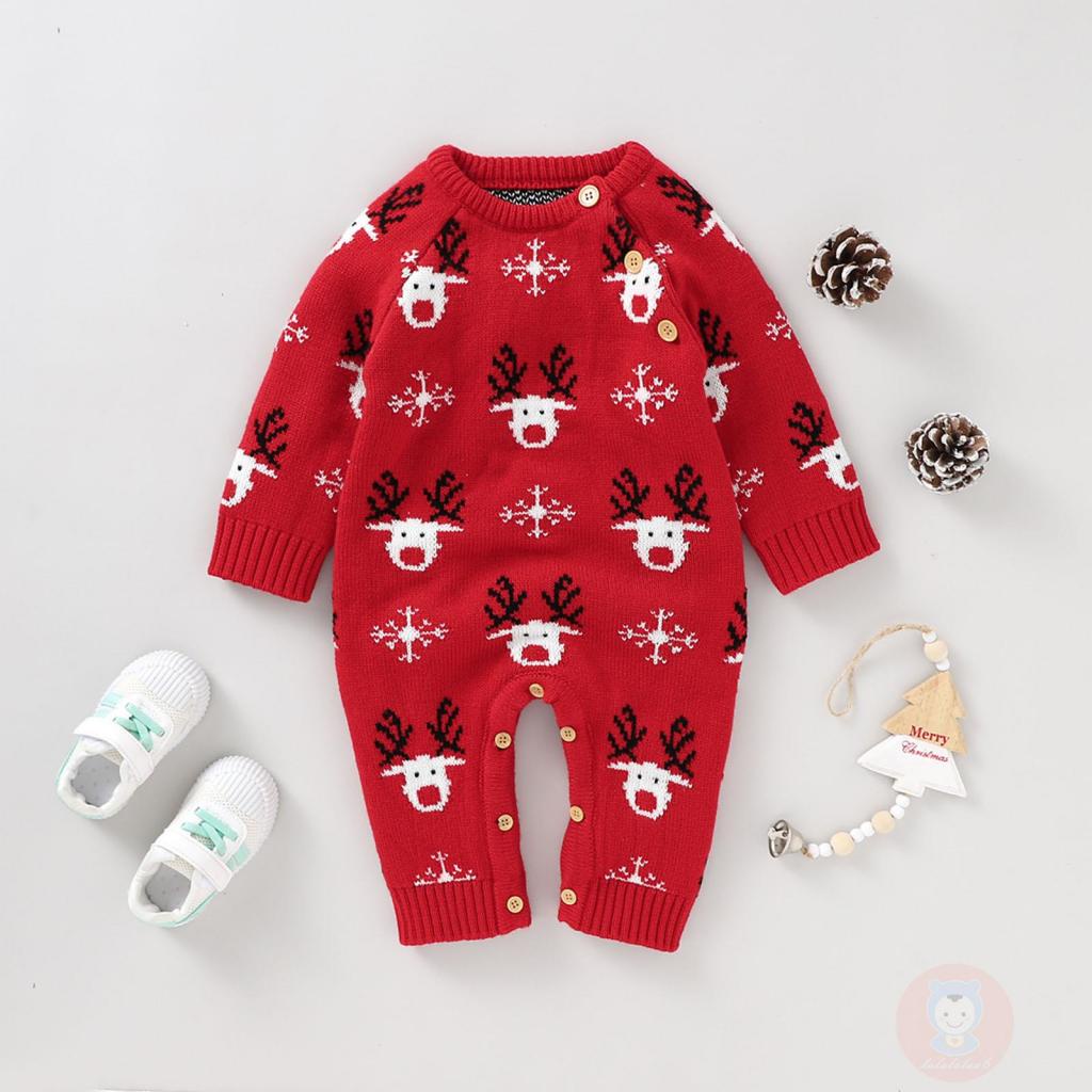 Áo liền quần DàI Tay Cổ TròN, HọA TiếT GiáNg Sinh LAA6 Cho Bé Sơ Sinh